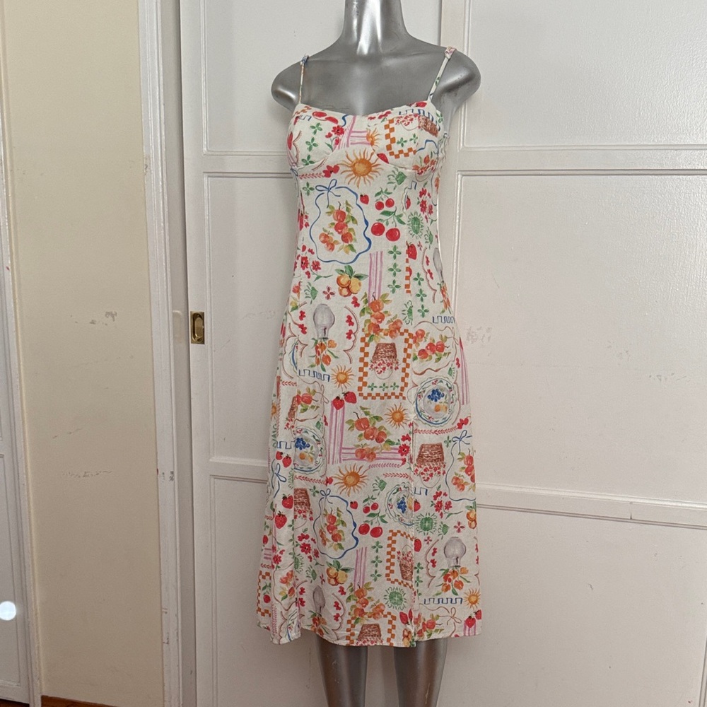 Le Lis White Floral & Fruit Midi Slip Dress